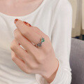 wholesale S925 sterling silver oriental pastoral style creative green leaf ring ins minimalist niche design index finger ring-0-1