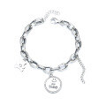 wholesale S925 Sterling Silver Circle Link Chain Bracelet with Bear Pendant, Floral Edge Pattern, Smiley Face, and Letter Charms-0-4