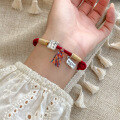 wholesale 999 Silver Fresh, Sweet, Ins-style Niche Design "Peace and Joy" Red Rope Bracelet S7519-0-0