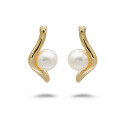 wholesale S925 Gold-Plated French Freshwater Pearl V-Shape Earrings for Women, Simple and Elegant-0-4