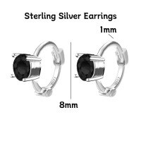 wholesale 925 Silver Women's Four-leaf Clover Heart-shaped Pure Silver Non-removable Ear Cuff Hoop Earrings-Round Black Diamond Sterling Silver Earrings