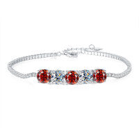 Sterling Silver Cross-Border Four-Prong Moissanite Bracelet-5ct red and white moissanite