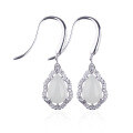 wholesale 925 Silver Inlaid with Hetian Jade Water Drop White Jade Stone Earrings with Certificate, Hook for Hanfu and Qipao Ear Accessories for Women-0-4