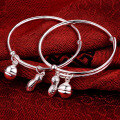 wholesale 999 Sterling Silver Baby Hand and Foot Bracelet with Bell, Adjustable Bangle, Longevity Lock Pendant, Engraved Full Moon and First Birthday Gift-0-12