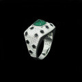 wholesale 925 Silver Gold-Plated Ring with High Carbon Diamond Setting, Muzo Green Sugar Loaf, Popular High-End Jewelry for Women-0-3
