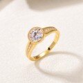wholesale Gold Plated S925 Silver Moissanite Ring with Round Center Stone, Bezel Setting, Shank Set with Stones, Simple and Versatile Women's Style, Bestseller-0-1
