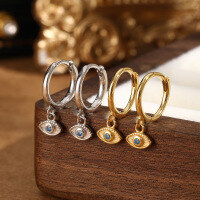 wholesale S925 Sterling Silver Evil Eye Hoop Earrings with Ear Clasps, Creative and Unique Trendy Eye Design, Niche and Artistic Earrings-Gold 925 silver