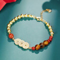 wholesale 【Small String of Coins】New Chinese Style 925 Silver Bracelet for Women, Natural Red Agate Tiger Eye Stone Bead Gift Wholesale-0-0