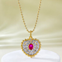 wholesale S925 Silver Moojing Jewelry New Bohemian Style 4*5mm Oval Simulated Pigeon Blood Red Pendant for Women-N412 Pigeon Blood Red Pendant [with chain]  925 Silver