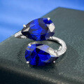 wholesale Metal material first, Mu Jing Jewelry live same export new style ring teardrop 3ct blue spinel 8*12 open ring-0-5