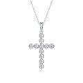wholesale Metal Material: 925 Silver, Faith Pendant Necklace, Fashionable Silver Jewelry, Light Luxury High-End Feel, Moissanite Cross Choker Chain Wholesale-0-7