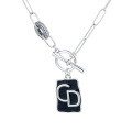 wholesale S925 Sterling Silver OT Buckle Black Enamel Letter CD Necklace,-0-4