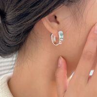 wholesale S925 Sterling Silver Korean Geometric U-Shaped Earrings for Women, Minimalist Fashionable Smooth Ear Cuffs Trendy Accessories-Sterling silver