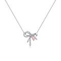 wholesale S925 Sterling Silver Maker's Sparkling Bow Necklace for Women, Luxe Rhinestone Pendant, High-End Collarbone Chain, Holiday Gift-0-4