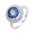 wholesale S925 Sterling Silver Double Circle Natural Topaz Ring Does Not Fade Inlaid with Garnet and Sapphire Classic-0-3