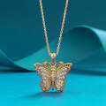 wholesale S925 Gold-Plated Ancient Method Butterfly Wish Pendant Adjustable Chinese Style Gold Necklace-0-0