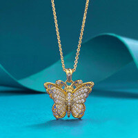 wholesale S925 Gold-Plated Ancient Method Butterfly Wish Pendant Adjustable Chinese Style Gold Necklace-N455 Butterfly Wish Pendant [with chain]  925 silver