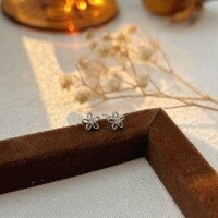 wholesale Sterling Silver S999 Minimalist Hollow-out Small Floral Stud Earrings for Women, Light Luxury Tiny Love Letter Style, Exquisite Earrings Trendy-Sterling silver