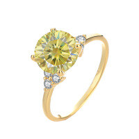 wholesale S925 Sterling Gold Plated Four-Prong Three-Stone Moissanite Ring, Luxurious and Exquisite High-End Women's Ring-3 carat (yellow moissanite) ring size 6