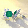 wholesale S925 Sterling Silver New 8*8mm Simulated Emerald Cut Stud Earrings, Fashionable and Versatile, Popular in Europe and America-0-1