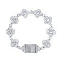 wholesale 925 Silver Hip Hop Cuban European and American Trendy Four-Leaf Clover Luxury Full Pave Bracelet Cross-Border Factory Wholesale Direct-0-4