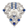 wholesale Sterling silver gold-plated brooch with high-carbon diamond, shell pearl, royal blue, Art Deco antique jewelry for women-0-0