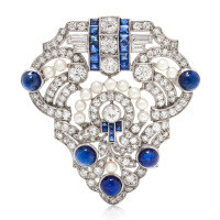 wholesale Sterling silver gold-plated brooch with high-carbon diamond, shell pearl, royal blue, Art Deco antique jewelry for women-Cultured Spinel 925 Silver