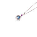 wholesale 10K White Gold Rose London Blue Topaz Starry Sky Double-sided Pendant Women's Diamond Necklace - Spring Limited Edition-0-4