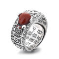wholesale S925 Sterling Silver Retro Sanskrit Mantra Red Agate Inlaid Ring Unisex-0-4