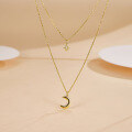 wholesale S925 Sterling Silver Star and Moon Necklace, Octagram, Fresh and Sweet, Gentle and Elegant Double Layer Collarbone Chain Gift for Best Friend-0-1