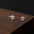 wholesale 999 Silver Minimalist Sweet Ins Style Niche Design Single Diamond Hollowed-out Five-pointed Star Ear Studs M06041-0-2