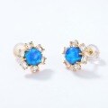 wholesale 925 Silver Plated Gold Japanese Light Luxury Retro Opal Flower Geometric Zircon Earrings Wholesale-0-2