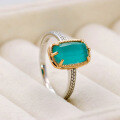 wholesale S925 silver plated 14K gold electroplated split-color with white crystal and turquoise, 24 French vintage style ring by Dunli Jewelry-0-3