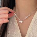 wholesale S925 Sterling Silver Natural Baroque Pearl Bow Necklace for Women, Korean Internet Celebrity Hit High-End Collarbone Chain-0-2