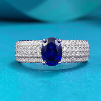 wholesale 925 Silver Zhuo Zhifan Jewelry Little Red Book Style Simulated Diamond 5*7mm Blue Steel Ring, Fashionable, Simple and Versatile-R1066 9