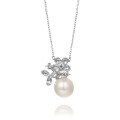 wholesale 18k gold-plated sterling silver new near-round freshwater pearl floral pendant necklace for women, a gift-0-5
