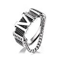 wholesale S925 Sterling Silver Retro M Fringe Thai Silver Ring with English Letters, Unisex Euro-American Style Accessory-0-4