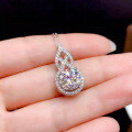 S925 Sterling Silver Moissanite 3ct Round Four-Prong Gourd Pendant Necklace-0-2