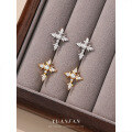 wholesale S925 Sterling Silver Rhombus Cross Earrings for Women, Full of Drilled Zirconia, Fashionable and Unique Small Design-0-0