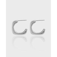 wholesale S925 Sterling Silver Geometric Square Minimalist Versatile Textured Korean Version Ins Niche Light Luxury Design Earrings for Women-Platinum [with sterling silver ear plugs]