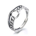wholesale S925 Sterling Silver Geometric Double-Layer Tank Chain Twist Ring for Women, Ins Internet Celebrity, European and American Fashion-0-4