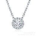 wholesale [18K Gold Plated Sterling Silver] 1-Carat Moissanite Necklace for Women, Four-Prong Luxurious Round Halo Pendant Collarbone Chain-0-4