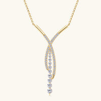 wholesale S925 Silver New Ultra-Sparkle Tassel Moissanite Necklace for Women, Luxury High-End Pendant Versatile Chain Accessory-Gold 1.26 carats