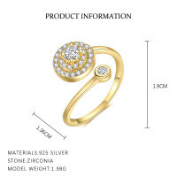 wholesale S925 Sterling Silver Floral Petal Adjustable Open Ring For Women-K2141-Gold Adjustable opening