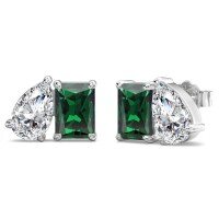 wholesale Metal: 925 Sterling Silver Gemstone: Square Emerald Cut Drop Zircon Set Includes Necklace, Ring, and Earrings-White gold with green diamonds DY1D0449-SW-SP 925 silver