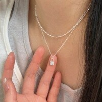 wholesale S925 sterling silver Korean-style small lock necklace for women with inlaid stones, niche, minimalist, and delicate collarbone chain, trendy-Sterling silver (small lock)
