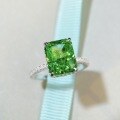 wholesale S925 Sterling Silver High Carbon Diamond Ice-Cut Cubic Zirconia Ring for Women, Emerald Color, European and American Style Full Diamond Ring-0-2