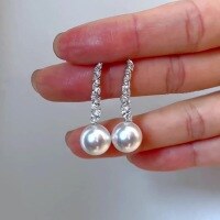 wholesale S925 Sterling Silver Multi-Diamond Vintage Long Drop Pearl Fringe Earrings Exquisite Light Luxury Small Design Earrings-Platinum>925 silver