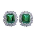 wholesale S925 Sterling Silver New European & American Style Simulated Emerald 9*11 Earrings with Luxurious Inlaid Elegant Studs for Women-0-4