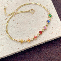 wholesale S925 sterling silver full-body layered bracelet with luxurious retro style, colorful diamond accents, and a high-end fashionable women's accessory-BS0069-Gold>925 Silver
